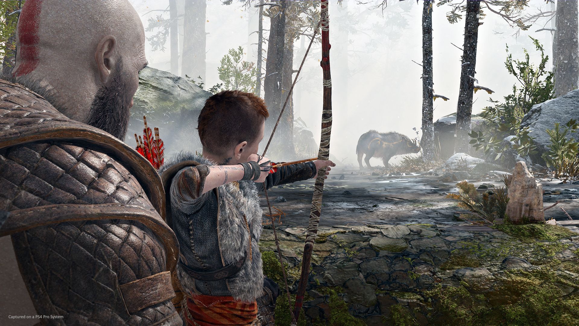 gow006 Kratos apprend à Ateus à tirer à l'arc